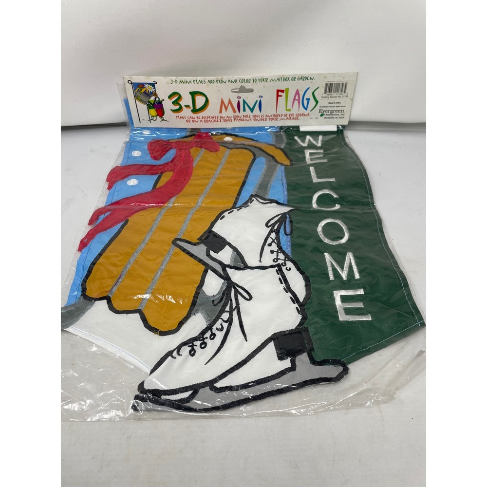 Evergreen 3-D Mini Flags Welcome‎ Winter Ice Skates Sled Garden Banner